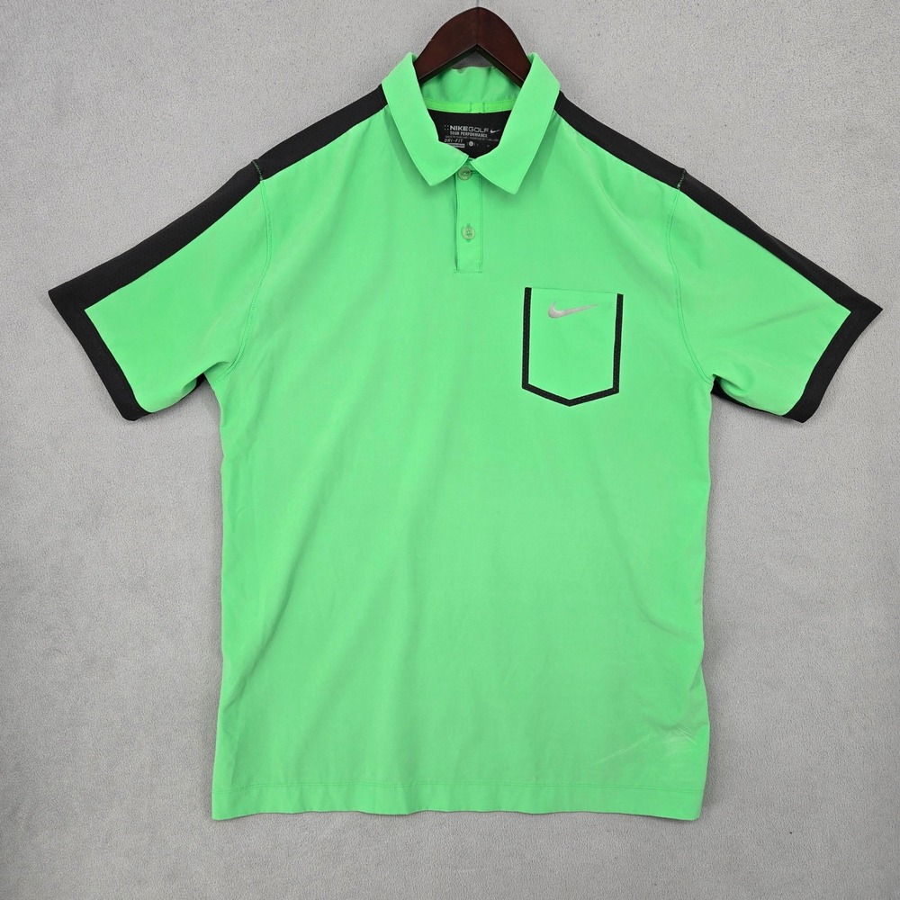Nike Golf Mens Large Polo Shirt Green Black Dri-FIT Tour Performance Sporty